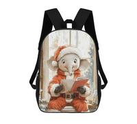 sinyumoney 3D Printed Christmas Elephant Reading School Bags Kids 17inch Backpacks Casual Fashion School Bag Backpacks Book Bags for Boys Elementary And Middle School Students