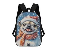 sinyumoney 3D Printed Christmas Pug Snowman Painting School Bags Kids 17inch Backpacks Casual Fashion School Bag Backpacks Book Bags for Boys Elementary And Middle School Students