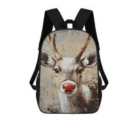 sinyumoney 3D Printed Christmas Reindeer Oil Painting Children's 17inch School Backpack for Kids High Capacity Travel Rucksacks Fashion Book Bags Kids School Bag
