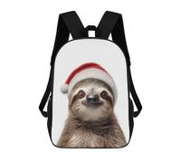 sinyumoney 3D Printed Christmas Sloth with Santa Hat Portrait School Bag Boys Girls Children's School Backpack Casual Fashion Backpack for in School Or Travel 17inch