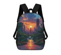 sinyumoney 3D Printed City Sunset Reflections Children School Backpack Fashion Rucksack Casual Travel 17inch Backpacks Large Capacity Daypack for Boys Girls