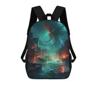 sinyumoney 3D Printed City Under Siege by Sea Monster Children Backpacks Kids Cute School Backpack Outdoor Casual Daypack for Boys Middle School Students 17inch