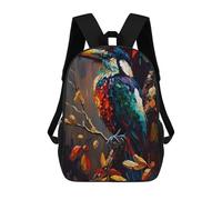 sinyumoney 3D Printed Colorful Bird in Autumn Tree Children's School Backpack for Kids High Capacity Travel Rucksacks Fashion Book Bags Kids School Bag Back Pack 17inch