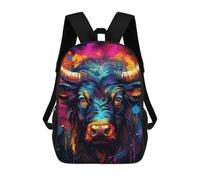 sinyumoney 3D Printed Colorful Bull Portrait Children's School Backpack for Kids High Capacity Travel Rucksacks Fashion Book Bags Kids School Bag Back Pack 17inch