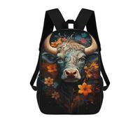 sinyumoney 3D Printed Colorful Bull with Flowers-2 School Bag Boys Girls Children's 17inch Backpack School Backpack Casual Fashion Backpack for in School Or Travel