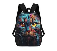 sinyumoney 3D Printed Colorful Cat Abstract Art Children's School Backpack for Kids High Capacity Travel Rucksacks Fashion Book Bags Kids School Bag Back Pack 17inch