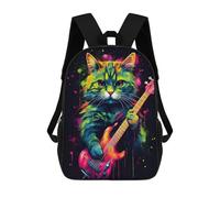 sinyumoney 3D Printed Colorful Cat Guitar Art Print School Backpack With Big Pockets for Kids Children's Backpacks Boy Girl Book Bags Kids School Bag 17inch