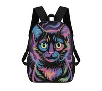 sinyumoney 3D Printed Colorful Cat Portrait on Black Background School Bag Boys Girls Children's School Backpack Casual Fashion Backpack for in School Or Travel 17inch