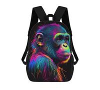 sinyumoney 3D Printed Colorful Chimpanzee Portrait-2 Children's School Backpack for Kids High Capacity Travel Rucksacks Fashion Book Bags Kids School Bag Back Pack 17inch
