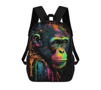 sinyumoney 3D Printed Colorful Chimpanzee Portrait Children's School Backpack for Kids High Capacity Travel Rucksacks Fashion Book Bags Kids School Bag Back Pack 17inch