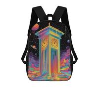 sinyumoney 3D Printed Colorful Clock Tower in Space Children's School Backpack for Kids High Capacity Travel Rucksacks Fashion Book Bags Kids School Bag Back Pack 17inch