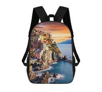 sinyumoney 3D Printed Colorful Coastal Village at Sunset -2 Children's School Backpack for Kids High Capacity Travel Rucksacks Fashion Book Bags Kids School Bag Back Pack 17inch