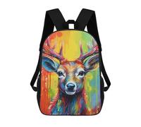 sinyumoney 3D Printed Colorful Deer Portrait-19 School Backpack With Big Pockets for Kids Children's Backpacks Boy Girl Book Bags Kids School Bag 17inch