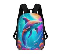sinyumoney 3D Printed Colorful Dolphin Fantasy Children Backpacks Kids Cute School Backpack Outdoor Casual Daypack for Boys Middle School Students 17inch