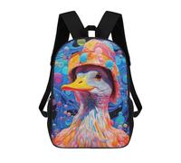 sinyumoney 3D Printed Colorful Duck Portrait-1 Children's School Backpack for Kids High Capacity Travel Rucksacks Fashion Book Bags Kids School Bag Back Pack 17inch