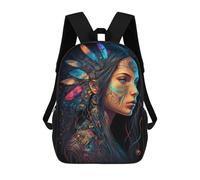 sinyumoney 3D Printed Colorful Feathered Headdress Portrait School Backpack With Big Pockets for Kids, Children's Backpacks Book Bags Kids School Bag 17inch
