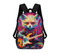 sinyumoney 3D Printed Colorful Fox Playing Guitar Children's School Backpack for Kids High Capacity Travel Rucksacks Fashion Book Bags Kids School Bag Back Pack 17inch