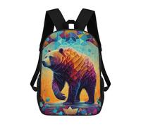 sinyumoney 3D Printed Colorful Geometric Bear Artwork School Backpack With Big Pockets for Kids Children's Backpacks Boy Girl Book Bags Kids School Bag 17inch