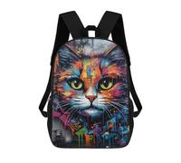 sinyumoney 3D Printed Colorful Graffiti Cat Art-2 Children's 17inch School Backpack for Kids High Capacity Travel Rucksacks Fashion Book Bags Kids School Bag