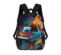 sinyumoney 3D Printed Colorful Grand Piano Art Children's School Backpack for Kids High Capacity Travel Rucksacks Fashion Book Bags Kids School Bag Back Pack 17inch