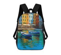 sinyumoney 3D Printed Colorful Harbor Scene with Boats -1 School Backpack With Big Pockets for Kids Children's Backpacks Boy Girl Book Bags Kids School Bag 17inch