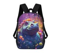 sinyumoney 3D Printed Colorful Hippo Portrait-4 Children's School Backpack for Kids High Capacity Travel Rucksacks Fashion Book Bags Kids School Bag Back Pack 17inch