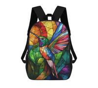 sinyumoney 3D Printed Colorful Hummingbird Stained Glass School Backpack for Kids Children's 17inch Backpacks Boy Girl Book Bags Kids School Bag