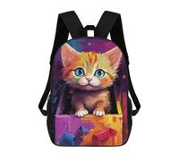 sinyumoney 3D Printed Colorful Kitten Art Print School Backpack for Kids Children's 17inch Backpacks Boy Girl Book Bags Kids School Bag