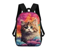sinyumoney 3D Printed Colorful Kitten Explosion Children's 17inch School Backpack for Kids High Capacity Travel Rucksacks Fashion Book Bags Kids School Bag