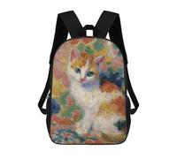 sinyumoney 3D Printed Colorful Kitten Painting School Backpack for Kids Children's 17inch Backpacks Boy Girl Book Bags Kids School Bag