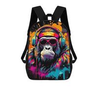 sinyumoney 3D Printed Colorful Monkey Headphones Art Children's School Backpack for Kids High Capacity Travel Rucksacks Fashion Book Bags Kids School Bag Back Pack 17inch