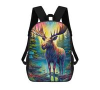 sinyumoney 3D Printed Colorful Moose in Forest School Backpack With Big Pockets for Kids Children's Backpacks Boy Girl Book Bags Kids School Bag 17inch