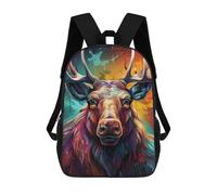 sinyumoney 3D Printed Colorful Moose Portrait-1 Children's School Backpack for Kids High Capacity Travel Rucksacks Fashion Book Bags Kids School Bag Back Pack 17inch