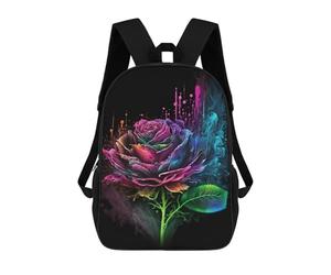sinyumoney 3D Printed Colorful Neon Rose Art Print Children School Backpack Fashion Rucksack Casual Travel 17inch Backpacks Large Capacity Daypack for Boys Girls