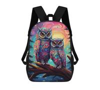 sinyumoney 3D Printed Colorful Owl Duo in Fantasy Forest Children's School Backpack for Kids High Capacity Travel Rucksacks Fashion Book Bags Kids School Bag Back Pack 17inch