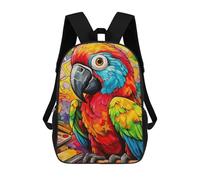 sinyumoney 3D Printed Colorful Parrot Artwork-4 Children's School Backpack for Kids High Capacity Travel Rucksacks Fashion Book Bags Kids School Bag Back Pack 17inch