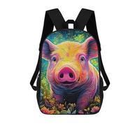 sinyumoney 3D Printed Colorful Pig Portrait Children's School Backpack for Kids High Capacity Travel Rucksacks Fashion Book Bags Kids School Bag Back Pack 17inch