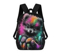 sinyumoney 3D Printed Colorful Pomeranian Art Print School Bag Boys Girls Children's 17inch Backpack School Backpack Casual Fashion Backpack for in School Or Travel
