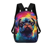sinyumoney 3D Printed Colorful Pug Art Print-2 School Bag Boys Girls Children's 17inch Backpack School Backpack Casual Fashion Backpack for in School Or Travel