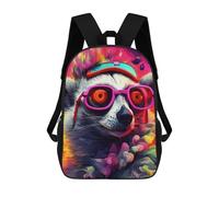 sinyumoney 3D Printed Colorful Raccoon with Sunglasses School Backpack With Big Pockets for Kids Children's Backpacks Boy Girl Book Bags Kids School Bag 17inch