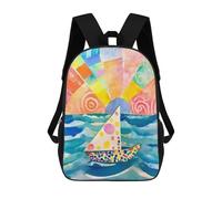 sinyumoney 3D Printed Colorful Sailboat Artwork Children Backpacks Kids Cute School Backpack Outdoor Casual Daypack for Boys Middle School Students 17inch
