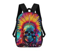 sinyumoney 3D Printed Colorful Skull with Feathers School Backpack With Big Pockets for Kids, Children's Backpacks Book Bags Kids School Bag 17inch
