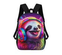sinyumoney 3D Printed Colorful Sloth with Headphones School Backpack With Big Pockets for Kids, Children's Backpacks Book Bags Kids School Bag 17inch