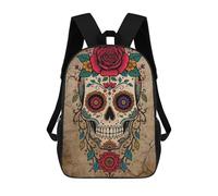 sinyumoney 3D Printed Colorful Sugar Skull with Floral Accents School Backpack for Kids Children's 17inch Backpacks Boy Girl Book Bags Kids School Bag