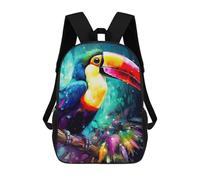 sinyumoney 3D Printed Colorful Toucan in Jungle Children's School Backpack for Kids High Capacity Travel Rucksacks Fashion Book Bags Kids School Bag Back Pack 17inch