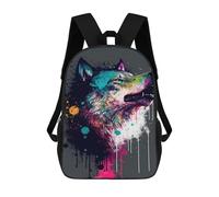 sinyumoney 3D Printed Colorful Wolf Art Print-27 Children's 17inch School Backpack for Kids High Capacity Travel Rucksacks Fashion Book Bags Kids School Bag