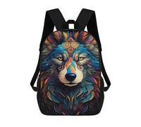 sinyumoney 3D Printed Colorful Wolf Art Print-4 Children's 17inch School Backpack for Kids High Capacity Travel Rucksacks Fashion Book Bags Kids School Bag