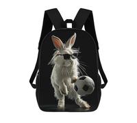 sinyumoney 3D Printed Cool Bunny with Soccer Ball Children Backpacks Kids Cute School Backpack Outdoor Casual Daypack for Boys Middle School Students 17inch