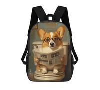 sinyumoney 3D Printed Corgi Reading Newspaper on Toilet-3 Children School Backpack Fashion Rucksack Casual Travel 17inch Backpacks Large Capacity Daypack for Boys Girls