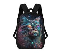 sinyumoney 3D Printed Cosmic Cat Glasses Art Print-5 Children's School Backpack for Kids High Capacity Travel Rucksacks Fashion Book Bags Kids School Bag Back Pack 17inch